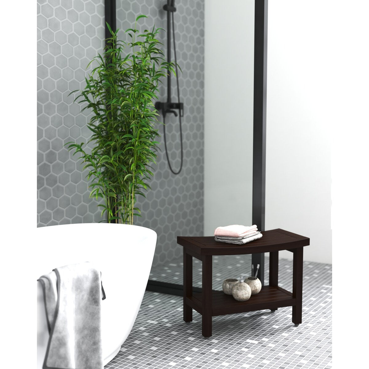 Patented Sumba Teak Shower Bench with Shelf