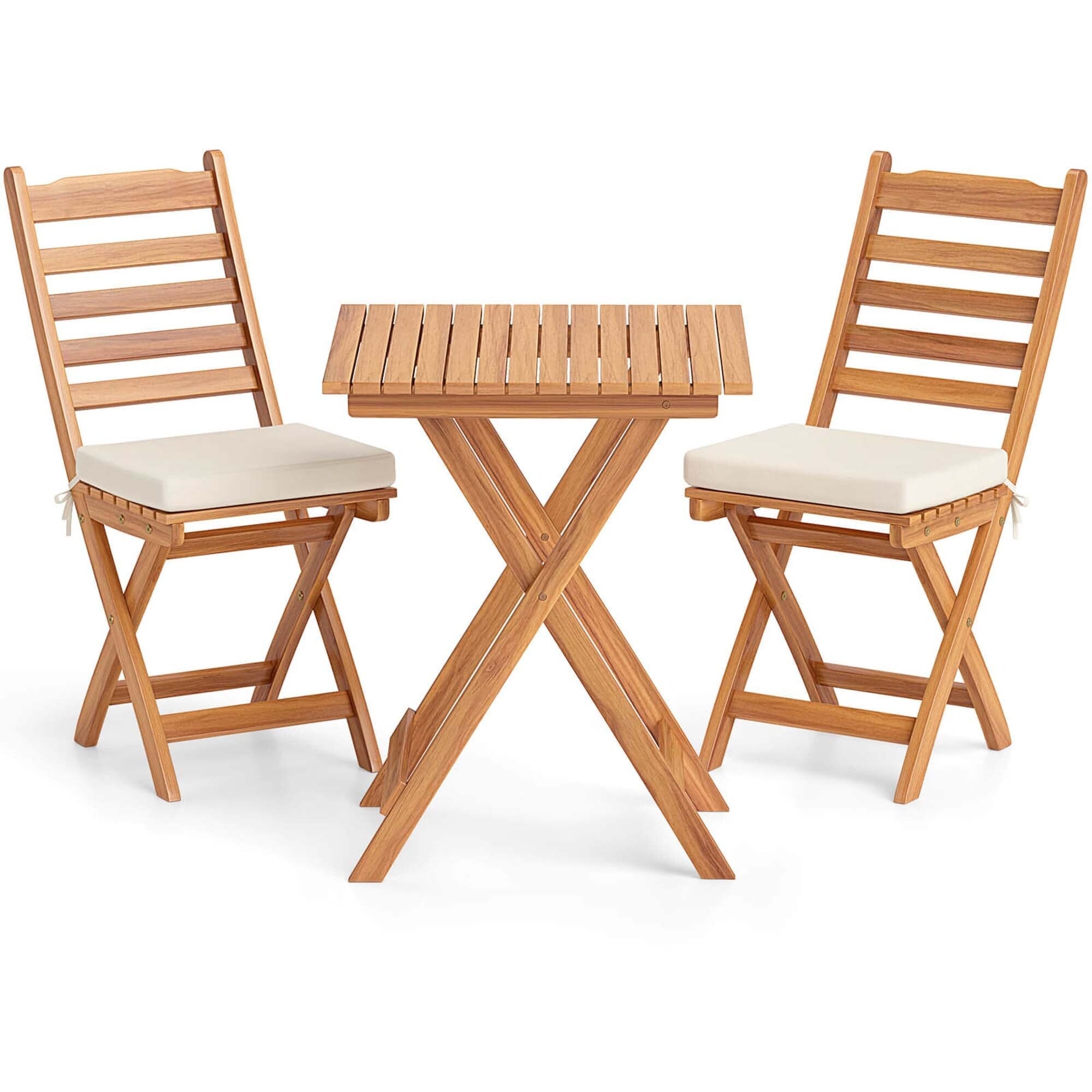 Patiojoy 3-Piece Folding Bistro Set with Removable Seat Cushions - See Details