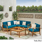 Perla Outdoor 7-piece Acacia Wood Sofa Set with Cushion by Christopher Knight Home