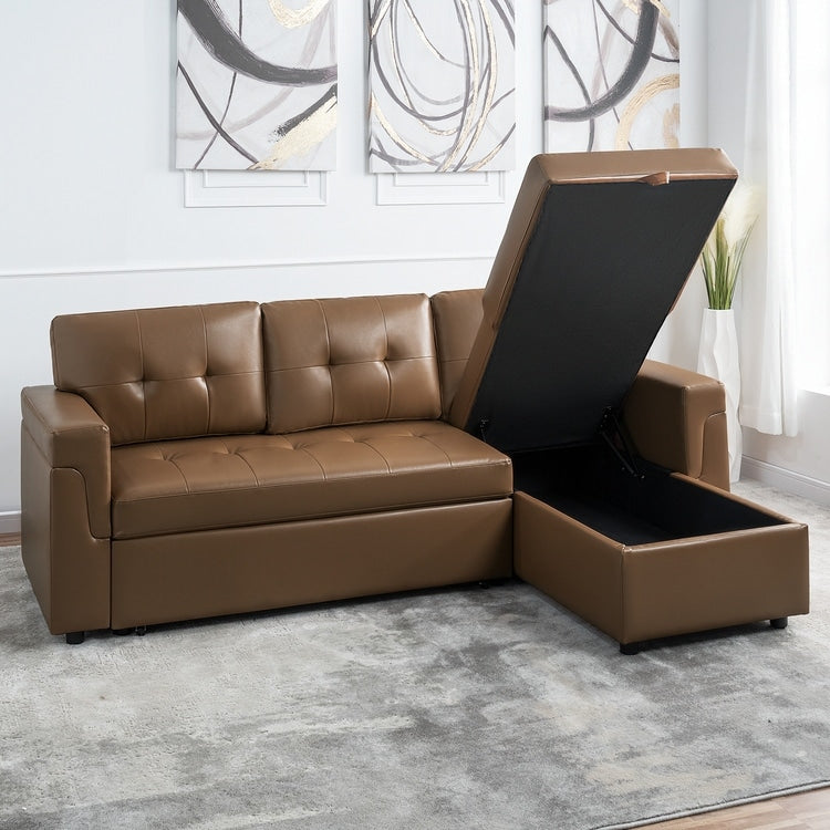 Reversible Sectional Sofa with Pull-Out Sleeper Bed, Hidden Storage Chaise, Durable Legs,
