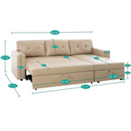Reversible Sectional Sofa with Pull-Out Sleeper Bed, Hidden Storage Chaise, Durable Legs,