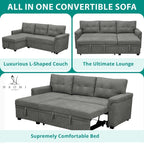 Reversible Sectional Sofa with Pull-Out Sleeper Bed, Hidden Storage Chaise, Durable Legs,