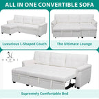 Reversible Sectional Sofa with Pull-Out Sleeper Bed, Hidden Storage Chaise, Durable Legs,