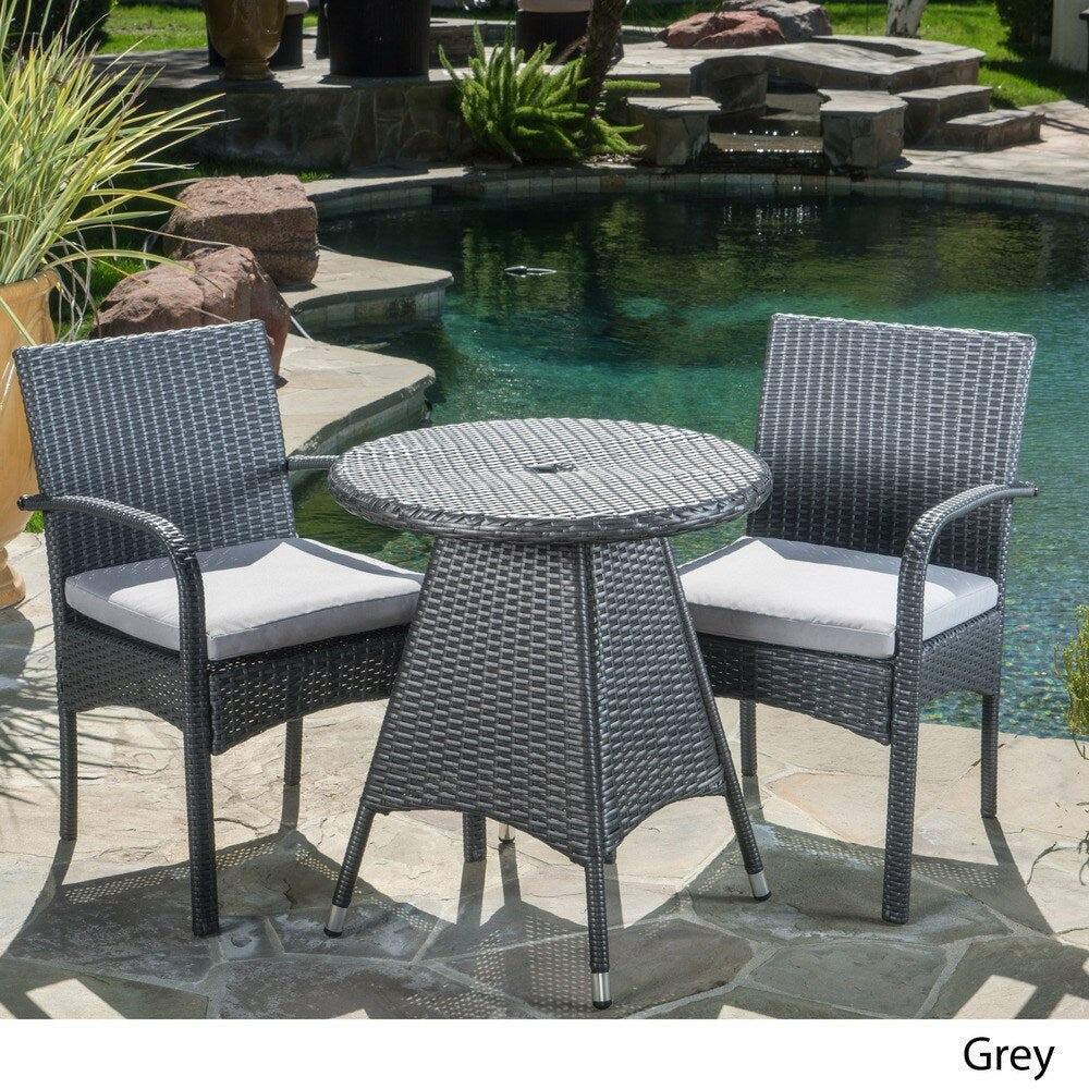 Peterson Outdoor 3-piece Wicker Bistro Set with Cushions by Christopher Knight Home