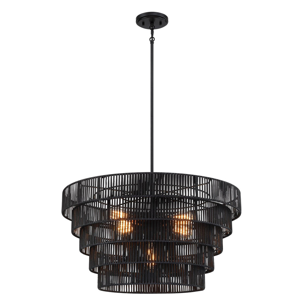 Piersan 5-Light Modern Bohemian Chandelier with Tiered Rattan Shade - 26 in. W