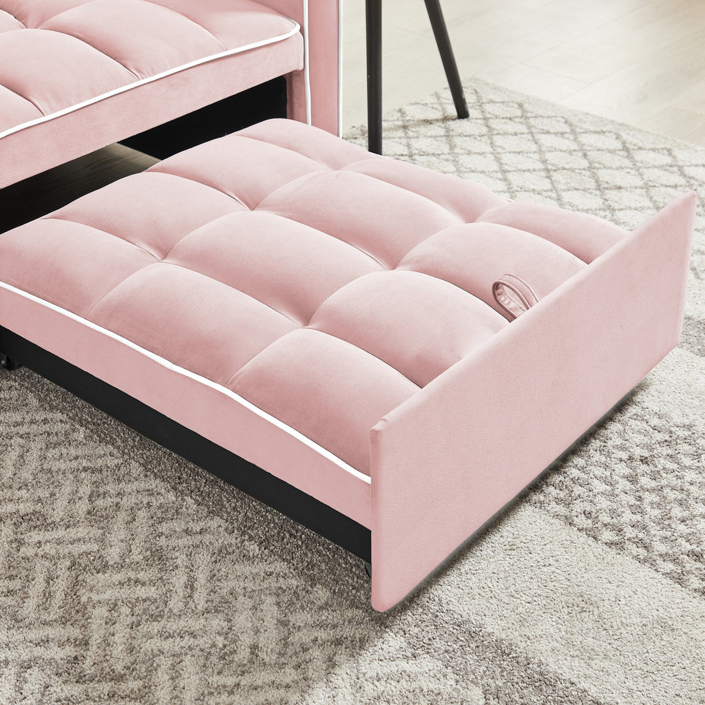 Pink Velvet Single Sofa Bed with Adjustable Back
