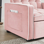 Pink Velvet Single Sofa Bed with Adjustable Back