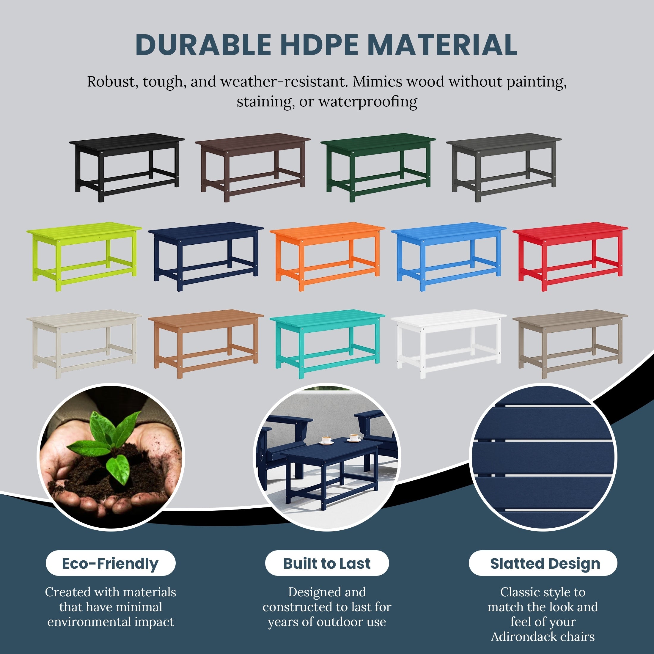 Polytrends Laguna Hdpe All Weather Outdoor Patio Rectangular Coffee Table