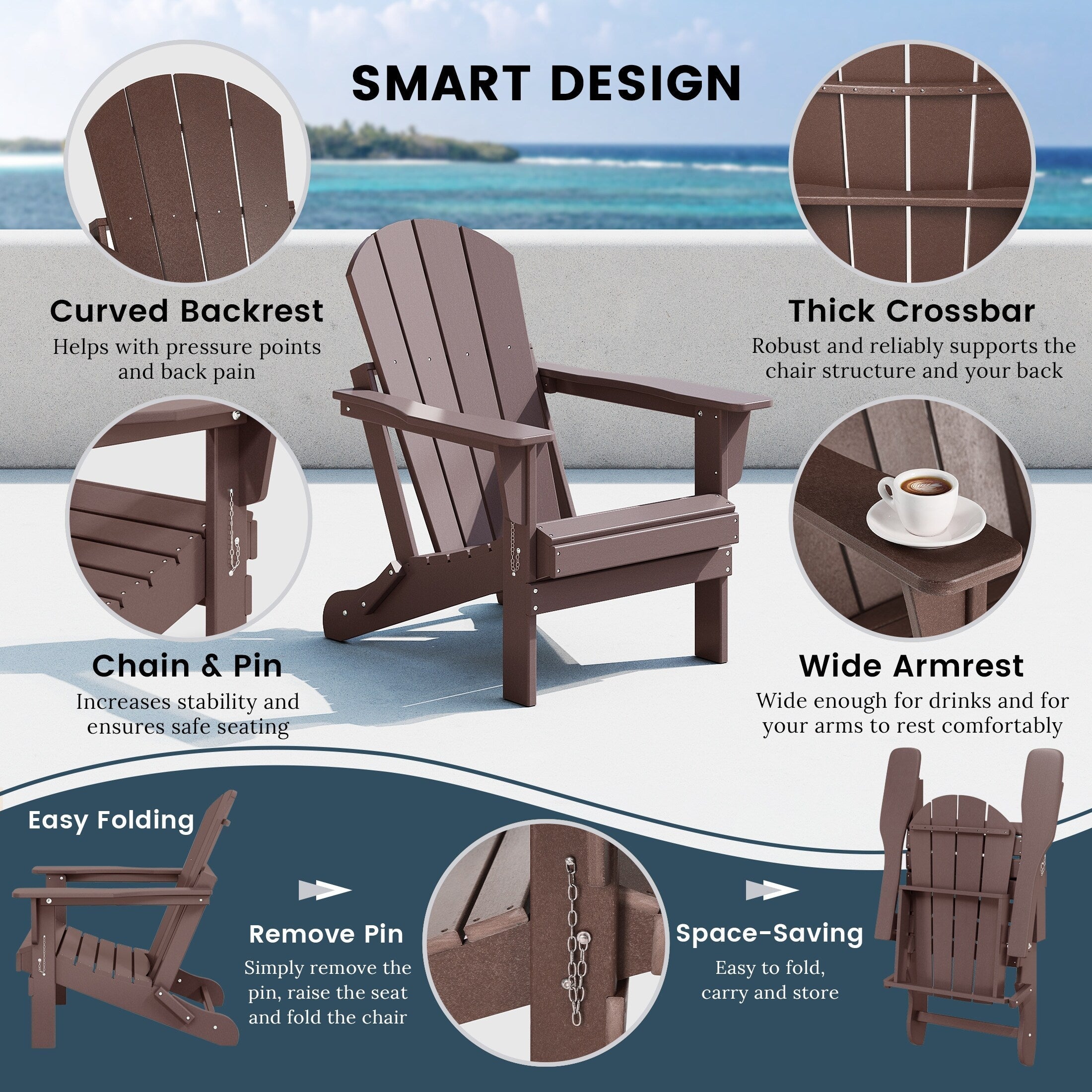 Polytrends Laguna Weather Resistant Outdoor Patio Folding Adirondack Chairs (Set of 4)