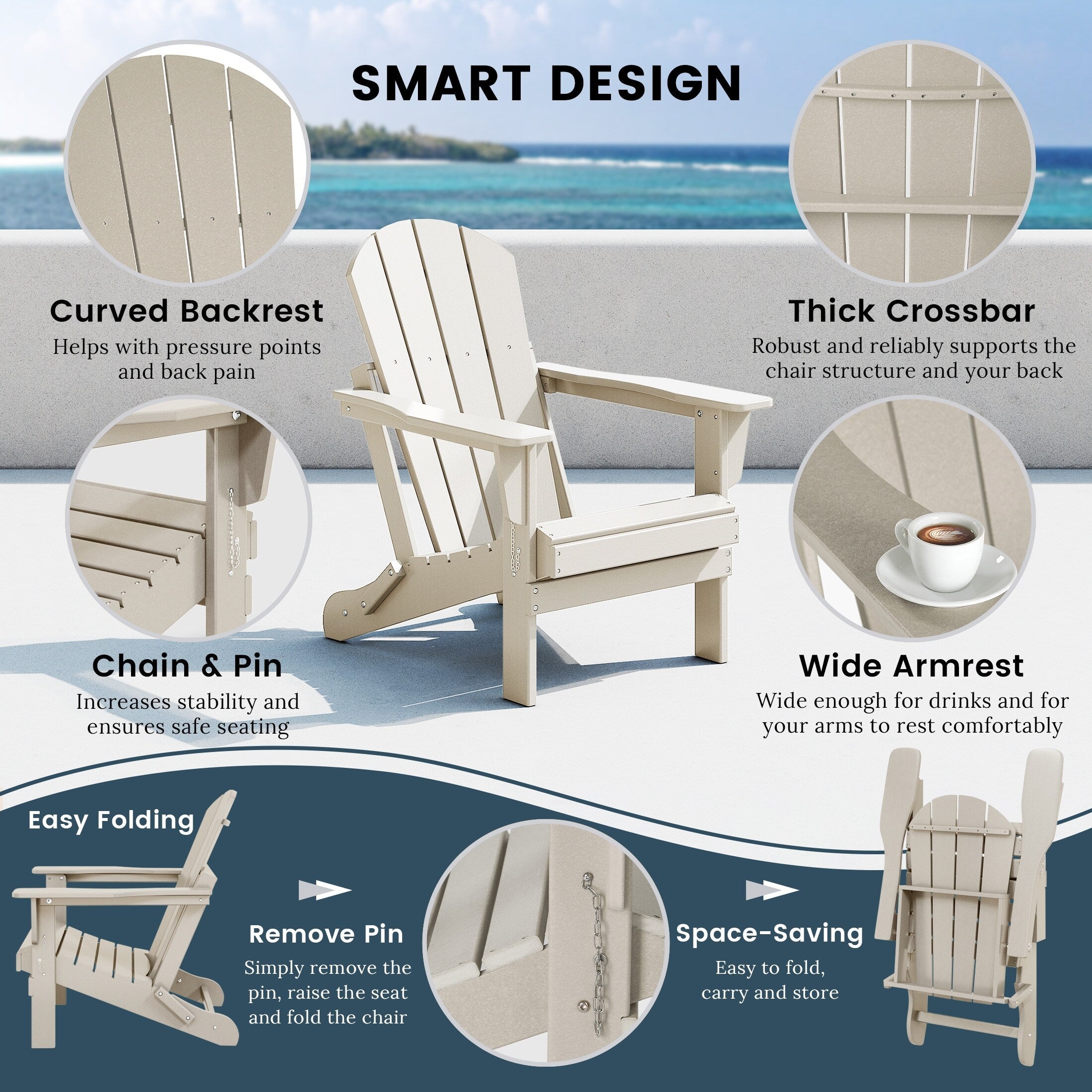 Polytrends Laguna Weather Resistant Outdoor Patio Folding Adirondack Chairs (Set of 4)