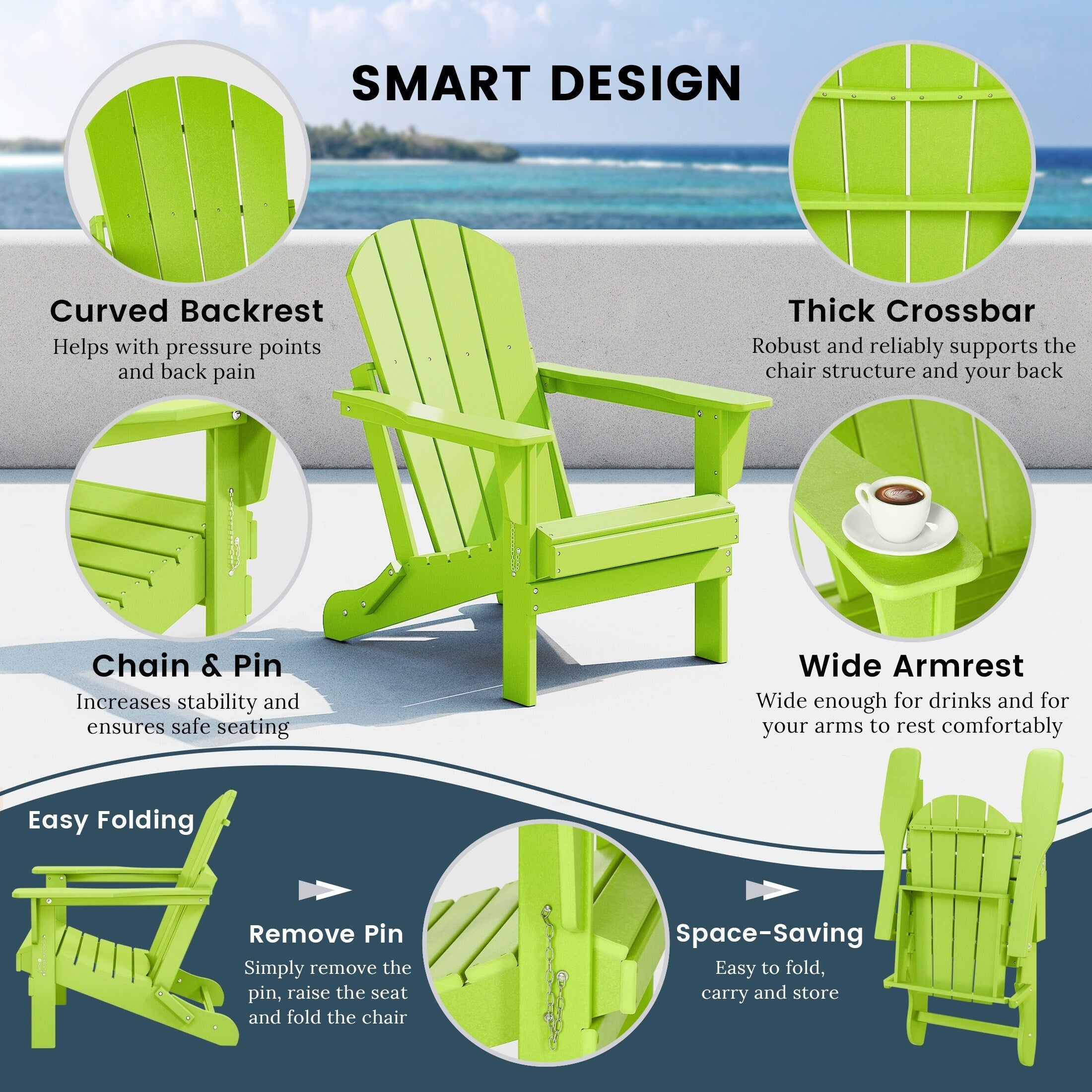 Polytrends Laguna Weather Resistant Outdoor Patio Folding Adirondack Chairs (Set of 4)