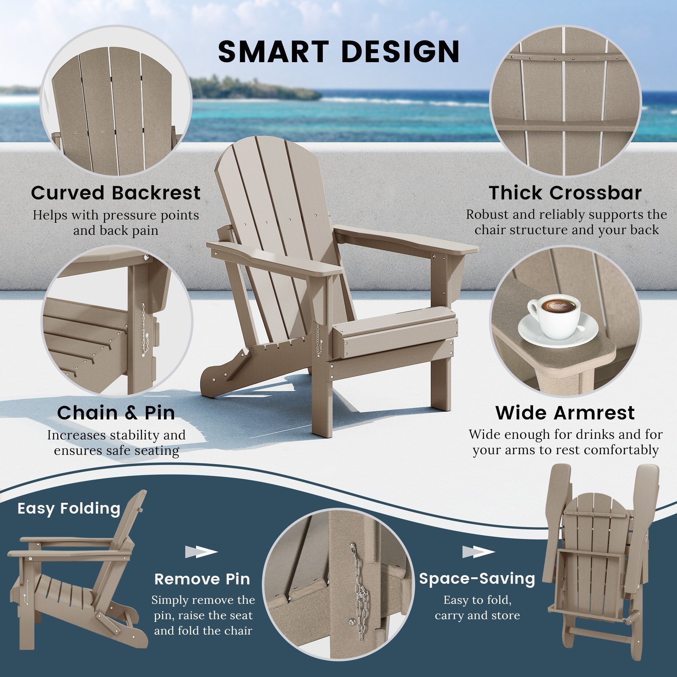 Polytrends Laguna Weather Resistant Outdoor Patio Folding Adirondack Chairs (Set of 4)