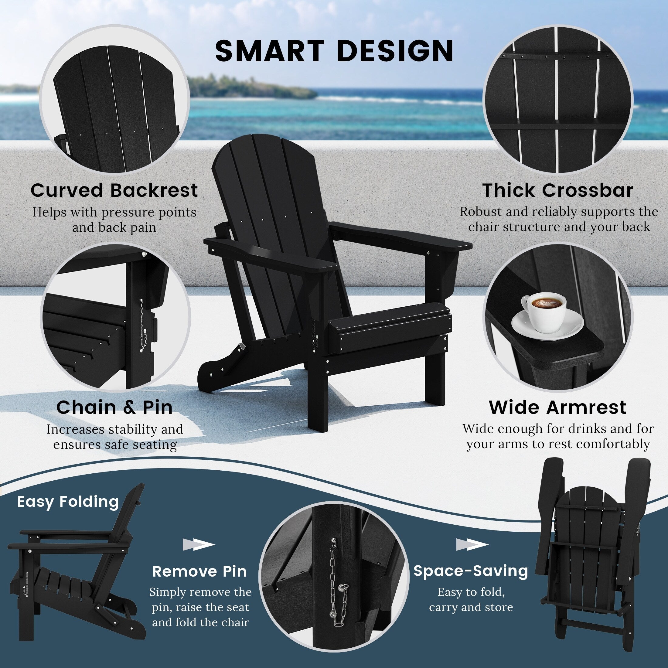 Polytrends Laguna Weather Resistant Outdoor Patio Folding Adirondack Chairs (Set of 4)