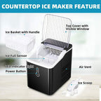 Portable Countertop Ice Maker Machine，26Lbs/24H， Self-Cleaning Home, Low Noise