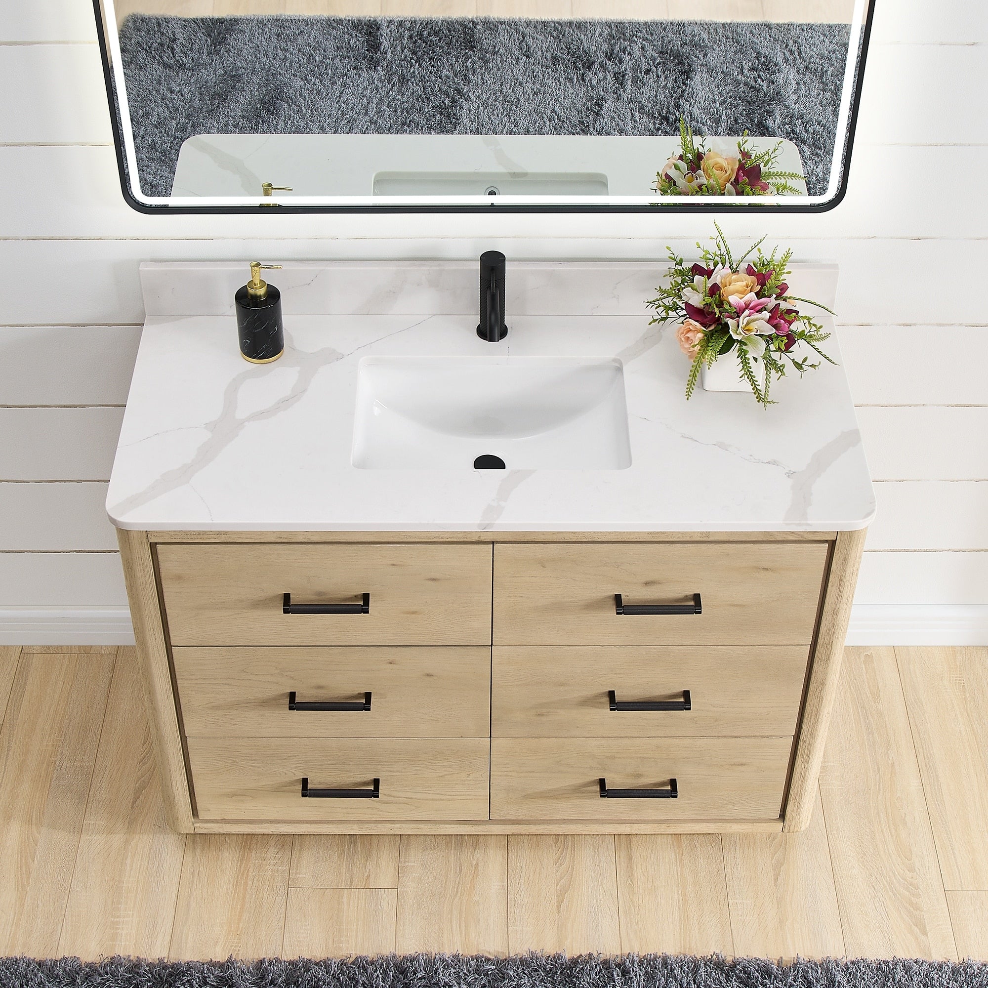 Porto Bath Vanity with White Quartz Stone Top without Mirror