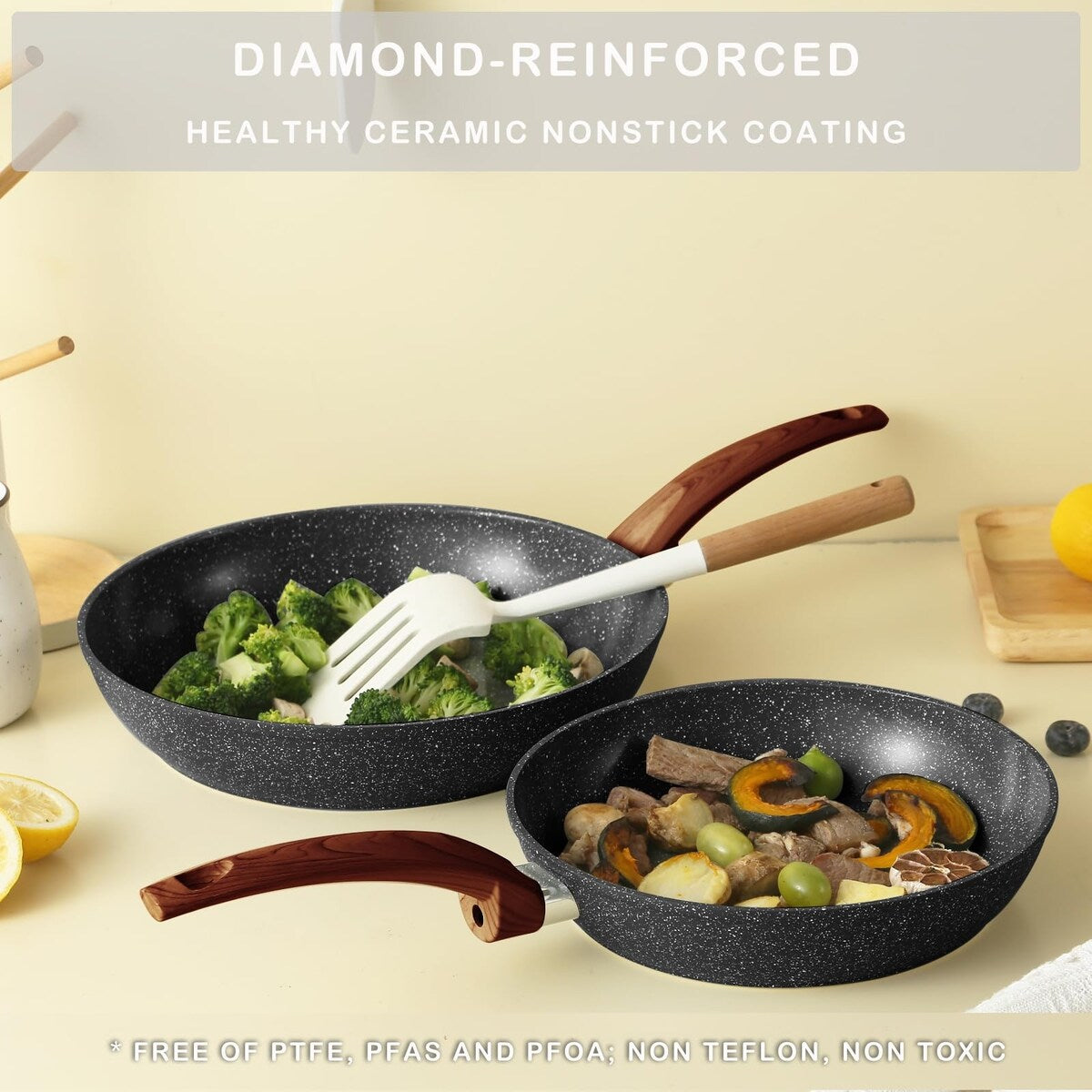 Pots and Pans Set Non stick, Ceramic Cookware Set Nonstick Kitchen Cooking Set w/Frying Pan Saucepan Saute Pan Casserole