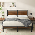 Priage by ZINUS Brown Bamboo and Metal Platform Bed Frame
