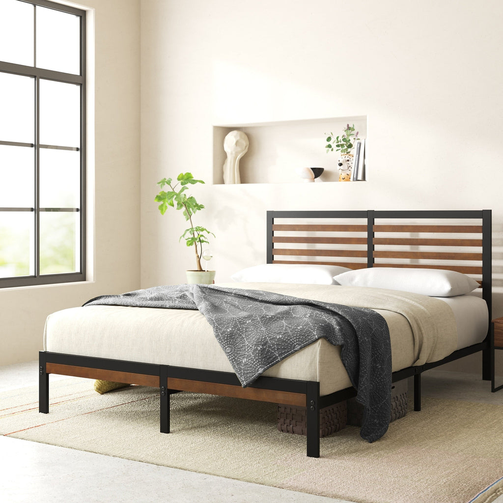 Priage by ZINUS Brown Bamboo and Metal Platform Bed Frame