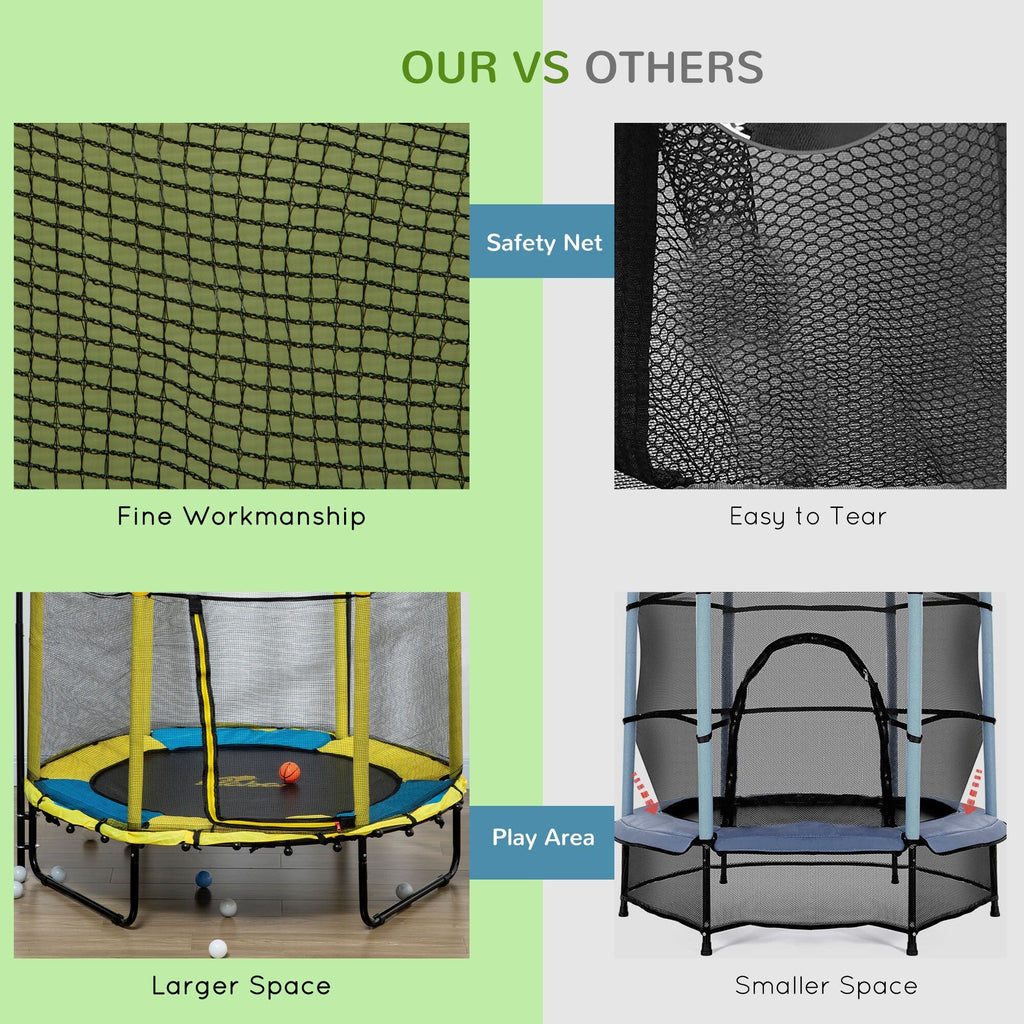 Qaba 4.6' Kids Trampoline with Basketball Hoop, Horizontal Bar, 55 Indoor Trampoline with Net