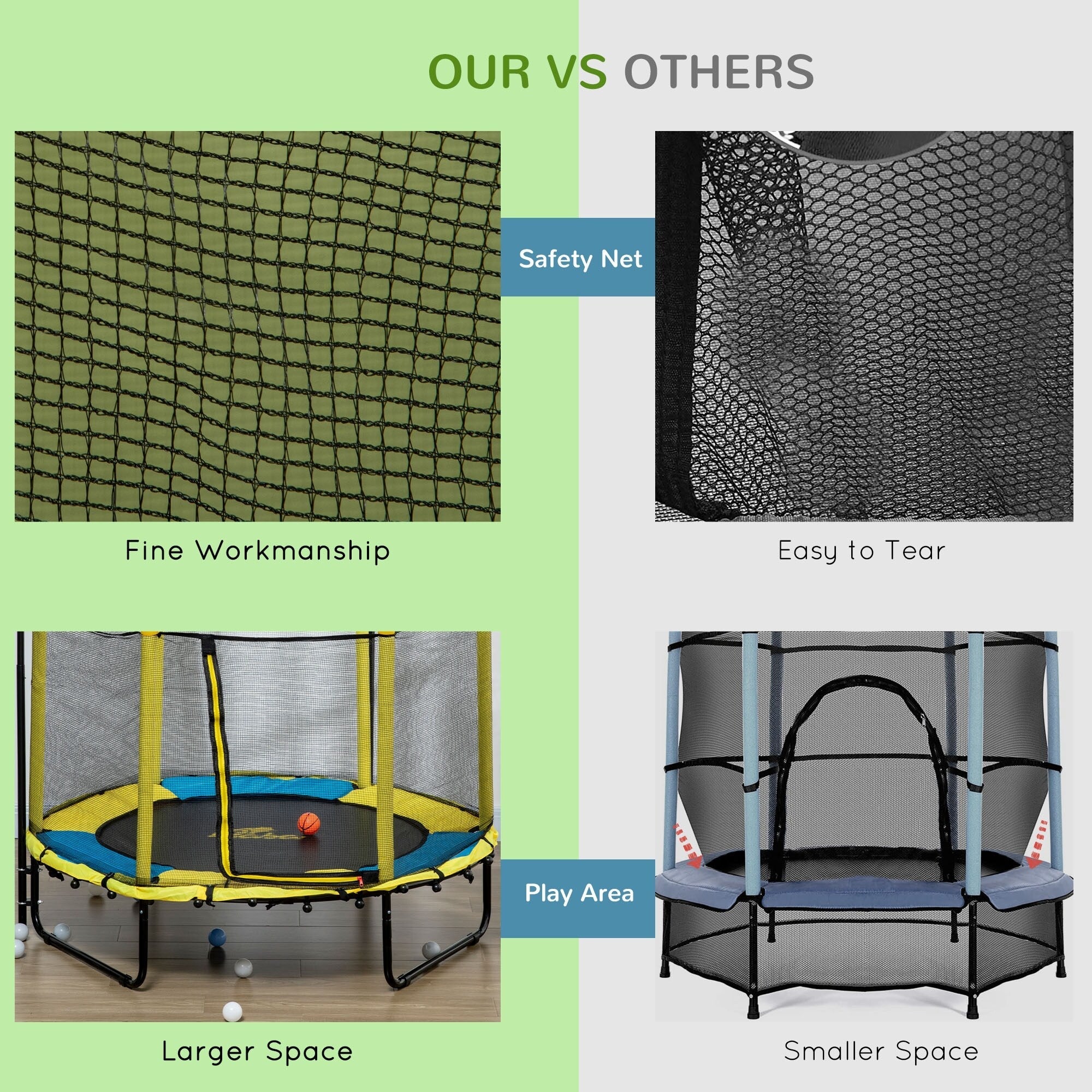 Qaba 4.6' Kids Trampoline with Basketball Hoop, Horizontal Bar, 55 Indoor Trampoline with Net