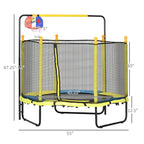 Qaba 4.6' Kids Trampoline with Basketball Hoop, Horizontal Bar, 55 Indoor Trampoline with Net