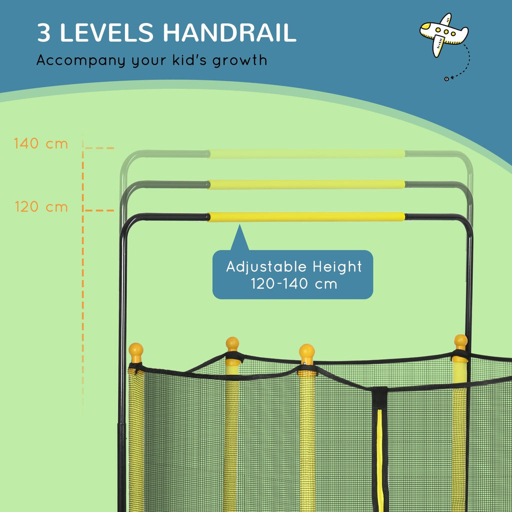 Qaba 4.6' Kids Trampoline with Basketball Hoop, Horizontal Bar, 55 Indoor Trampoline with Net