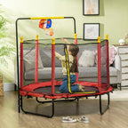 Qaba 4.6' Kids Trampoline with Basketball Hoop, Horizontal Bar, 55 Indoor Trampoline with Net