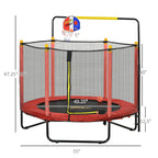 Qaba 4.6' Kids Trampoline with Basketball Hoop, Horizontal Bar, 55 Indoor Trampoline with Net