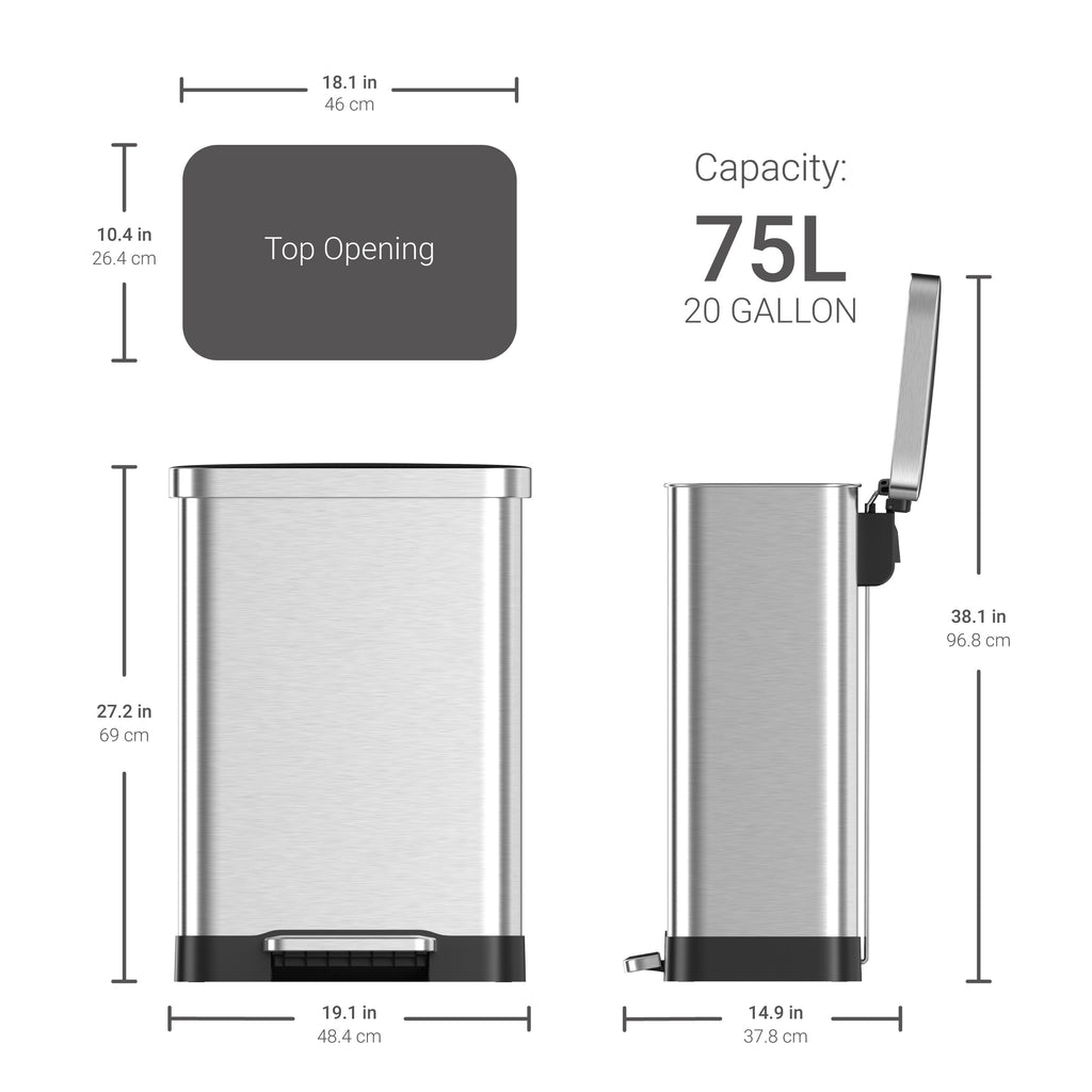 Qualiazero 75L / 20 Gallon Rectangular Step Can