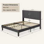 Queen/ Full Vertical Channels Upholstered Bed with Wingback Headboard