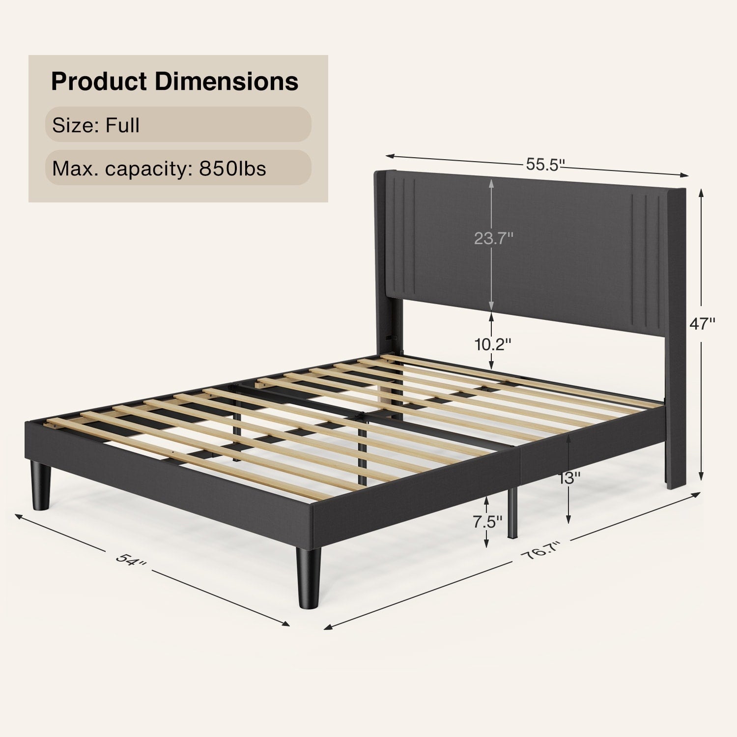 Queen/ Full Vertical Channels Upholstered Bed with Wingback Headboard