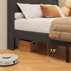 Queen/ Full Vertical Channels Upholstered Bed with Wingback Headboard