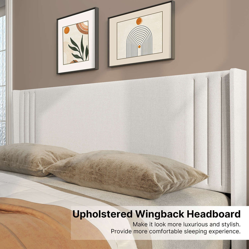 Queen/ Full Vertical Channels Upholstered Bed with Wingback Headboard