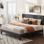 Queen/ Full Vertical Channels Upholstered Bed with Wingback Headboard