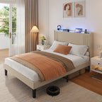Queen/ Full Vertical Channels Upholstered Bed with Wingback Headboard