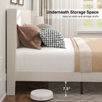 Queen/ Full Vertical Channels Upholstered Bed with Wingback Headboard