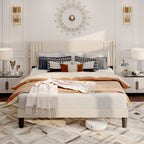 Queen/ Full Vertical Channels Upholstered Bed with Wingback Headboard