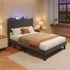 Queen/ Full Vertical Channels Upholstered Bed with Wingback Headboard