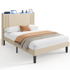 Queen/ Full Vertical Channels Upholstered Bed with Wingback Headboard