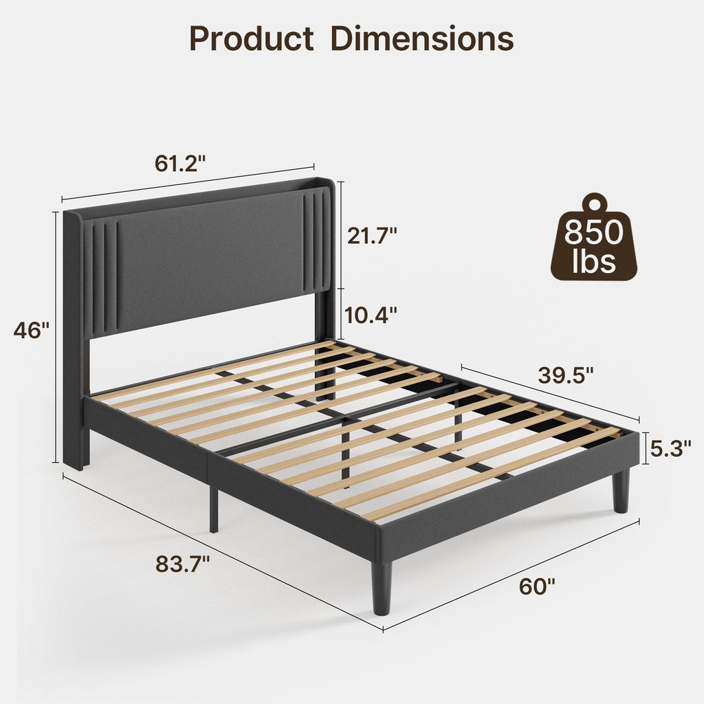Queen/ Full Vertical Channels Upholstered Bed with Wingback Headboard