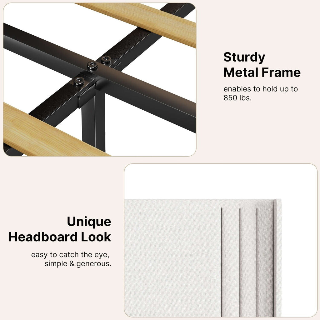 Queen/ Full Vertical Channels Upholstered Bed with Wingback Headboard