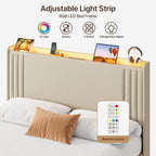 Queen/ Full Vertical Channels Upholstered Bed with Wingback Headboard