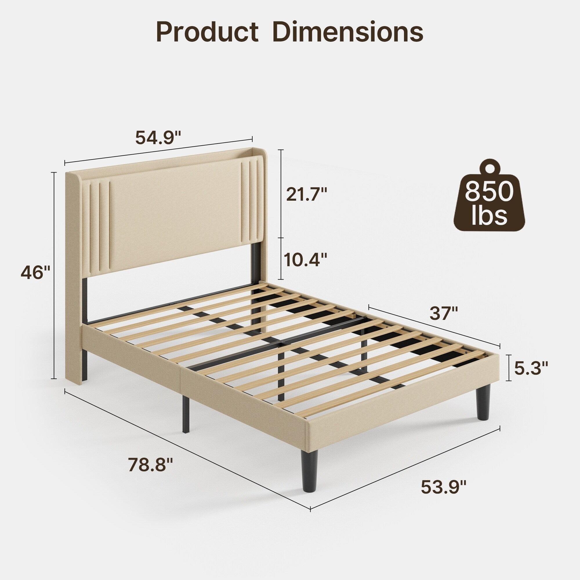 Queen/ Full Vertical Channels Upholstered Bed with Wingback Headboard