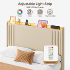 Queen/ Full Vertical Channels Upholstered Bed with Wingback Headboard
