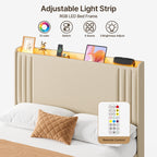 Queen/ Full Vertical Channels Upholstered Bed with Wingback Headboard