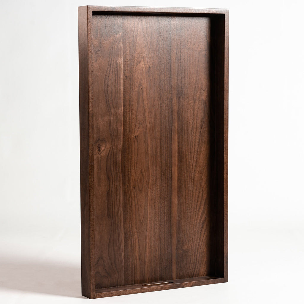 KINWELL Rectangle Black Walnut Wood Serving Tray Ottoman Tray