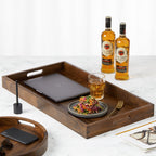 KINWELL Rectangle Black Walnut Wood Serving Tray Ottoman Tray