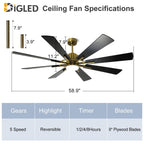 Remote Ceiling fan with Lights Large 8 Wooden Blades