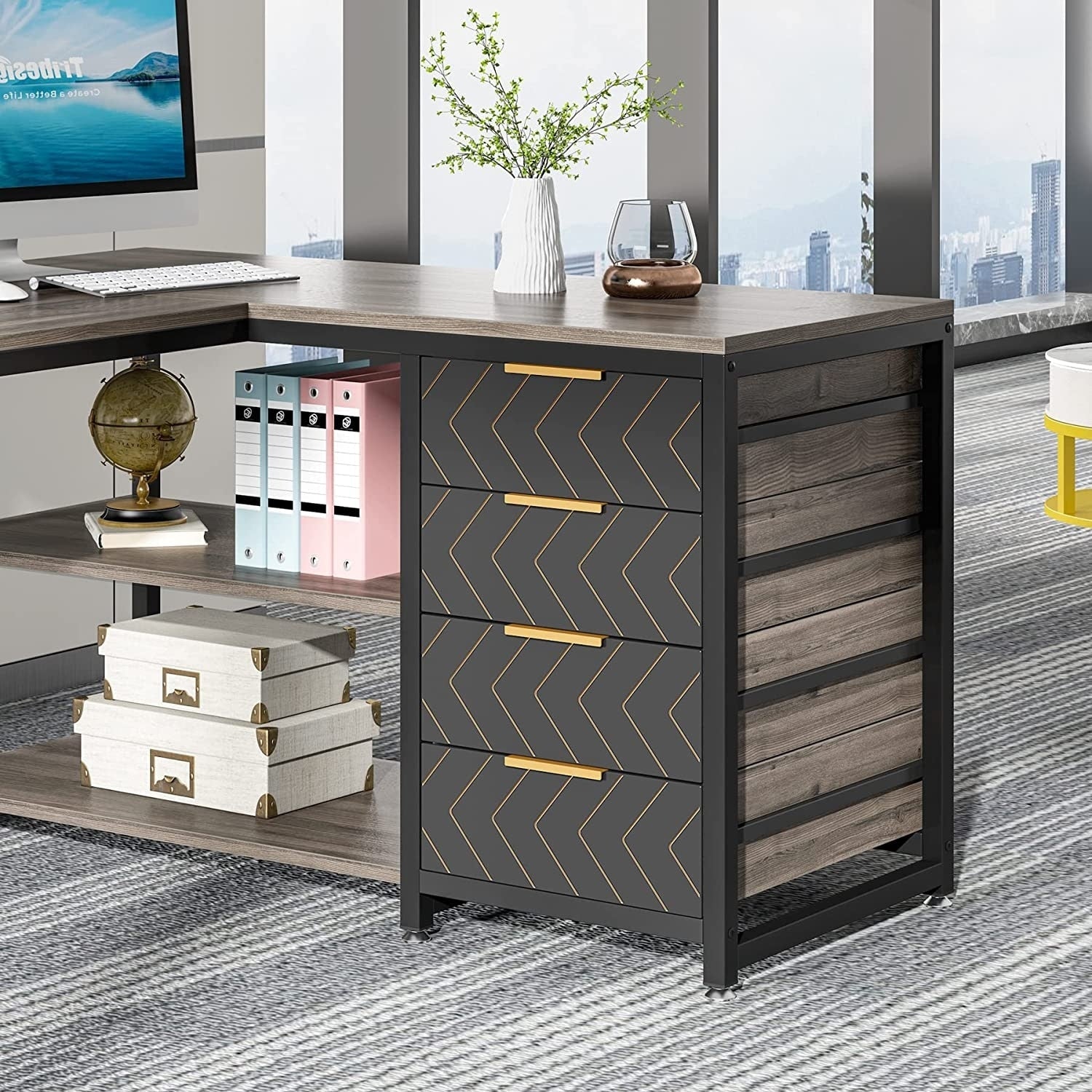 Reversible L-Shaped Office Desk Computer Desk Sturdy Writing Table Workstation