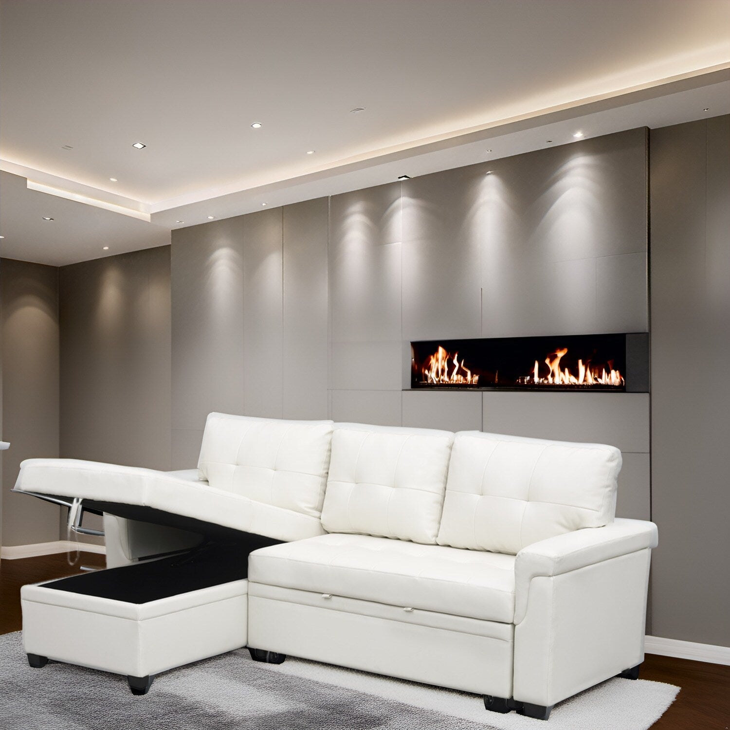 Reversible Sectional Sofa with Pull-Out Sleeper Bed, Hidden Storage Chaise, Durable Legs,